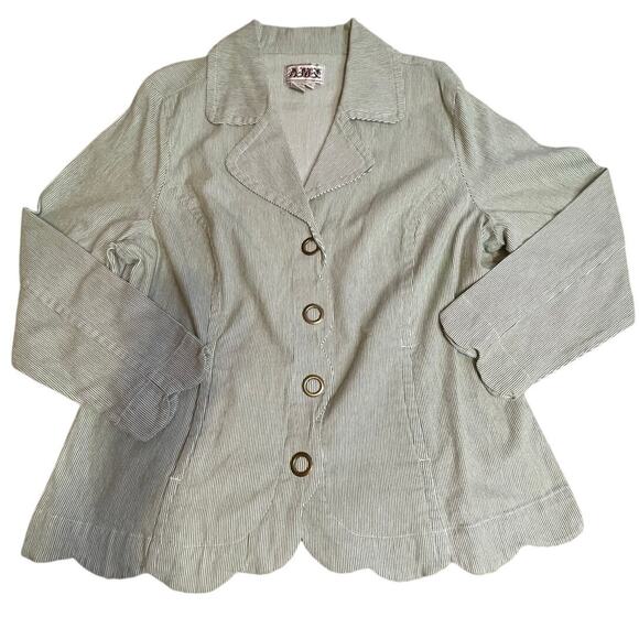 Ami Jackets & Blazers - AMI Light Green Striped Scalloped Button Front Summer Style Jacket 1X